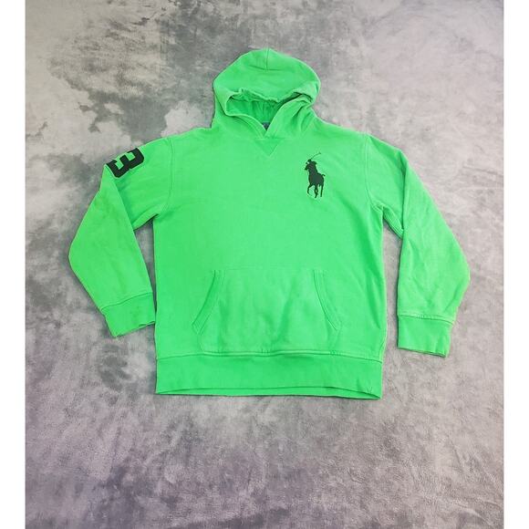 Polo Ralph Lauren Sz L 14-16 Hoodie Green Pullover Big Pony Number 3 Neon C20 - Picture 1 of 9
